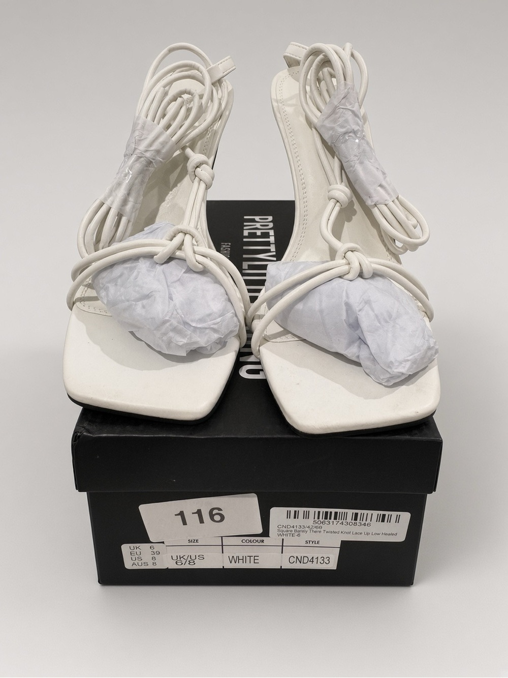 Pretty Little Thing Women’sTwisted Knot Lace-Up Heel-White SKU#CND4133 Size 8